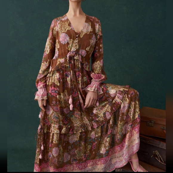 Hemant and Nandita Brown and Pink Fara Kaftan Dress - Picture 3 of 17